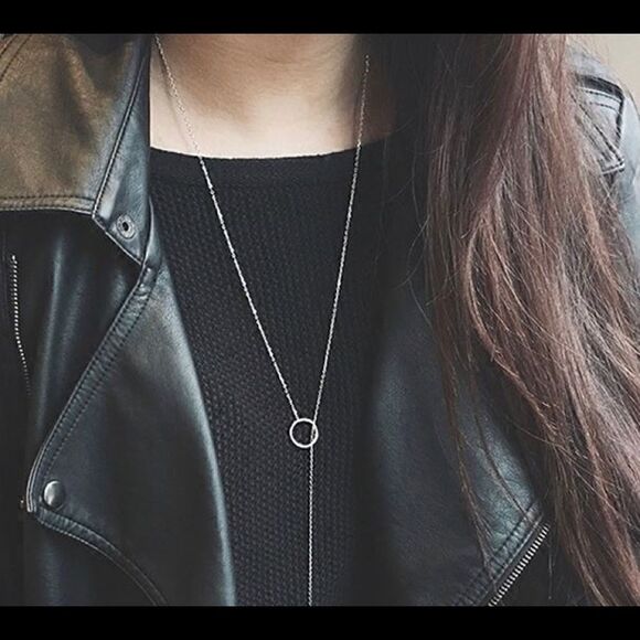 Silver Circle Strip Long Choker Necklace - Picture 4 of 4